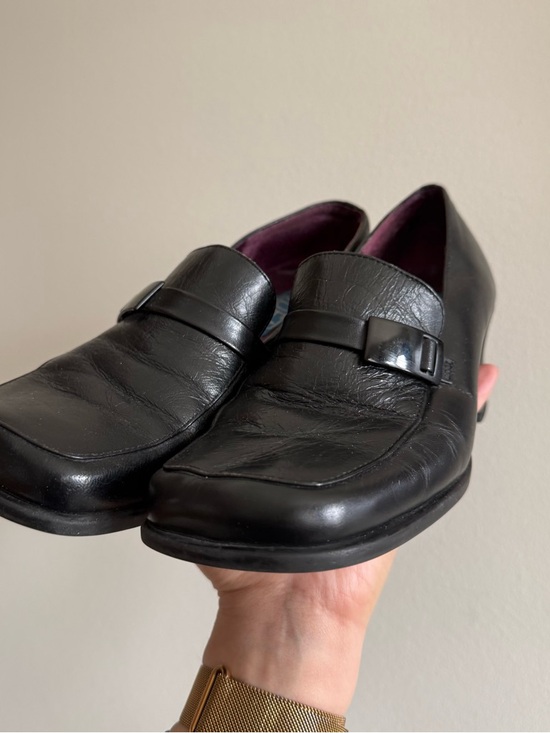 90s Vintage Black Leather Square Toe Heels Minimalist - Picture 5 of 7